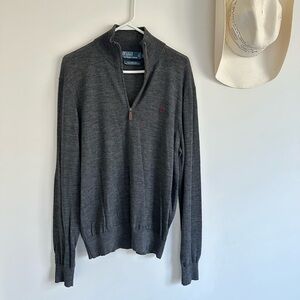 POLO by RALPH LAUREN | Gray 100% Merino Wool Pullover With Zipper